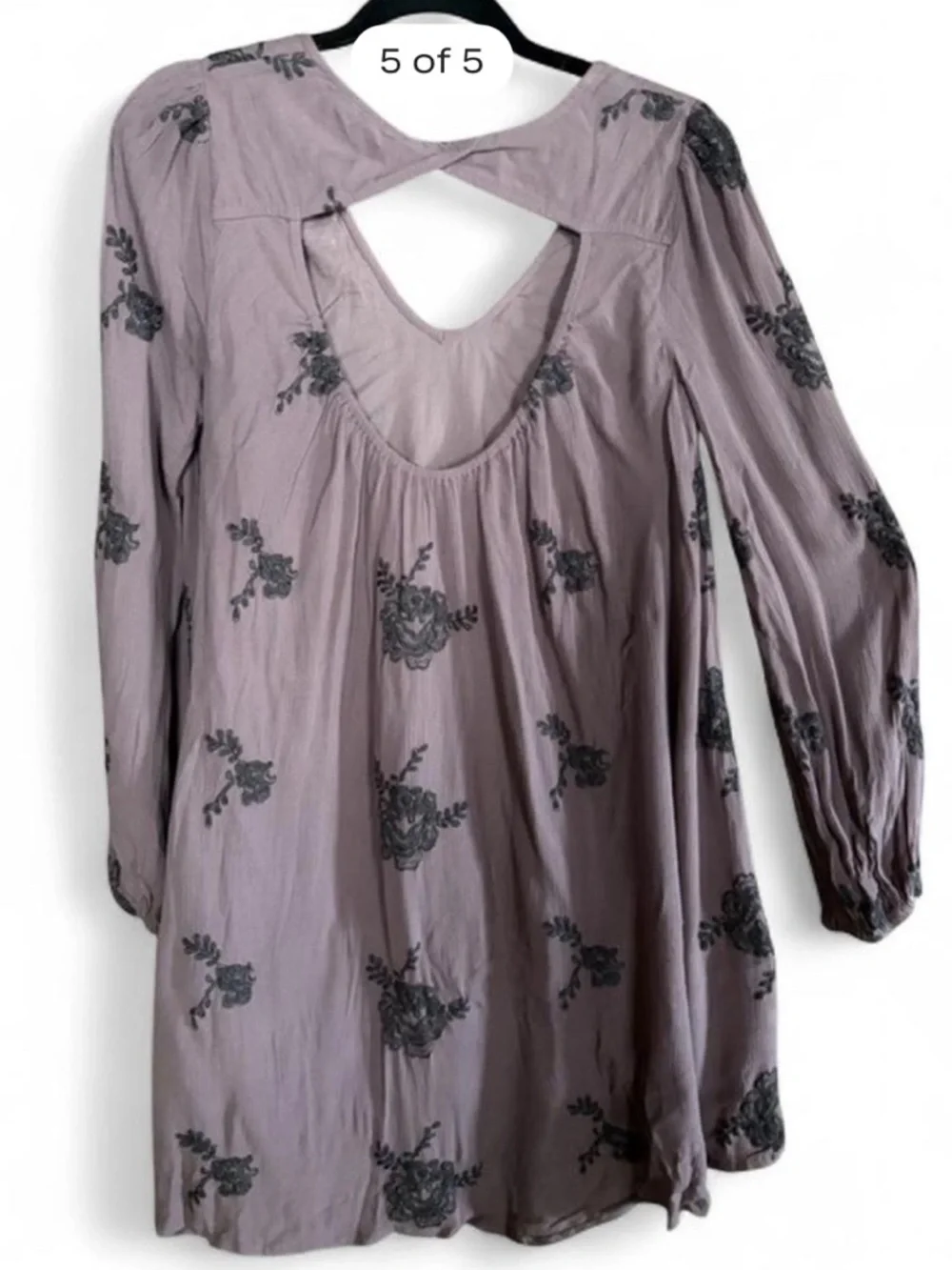 Free People Emma Austin Mini Dress Lavender Embroidered Boho XS NWOT - Picture 5 of 5
